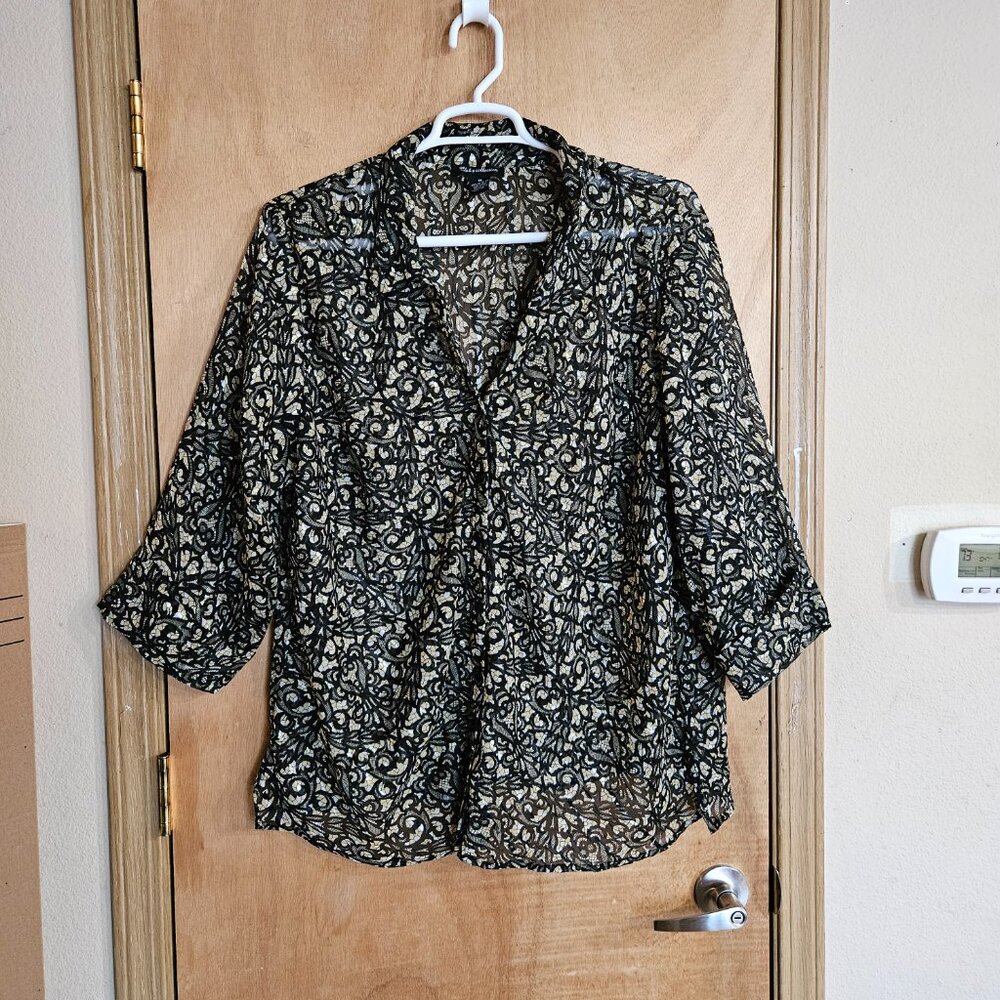 Club Z Collection Sheer Blouse 3X Stain Glass Print